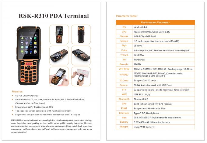 Varredor de código de barras áspero terminal móvel da logística do RFID R310 Android PDA 1D 2D PDA